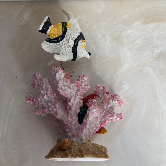 Vtg White/Black Stripe & Rainbow Fish on Pink Coral Used as Aquarium Ornament - Picture 4 of 10